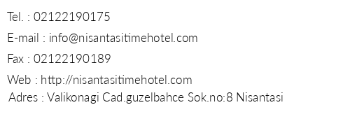 Nianta Time Hotel telefon numaralar, faks, e-mail, posta adresi ve iletiim bilgileri